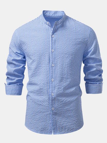 Seersucker Striped Stand Collar Shirt
