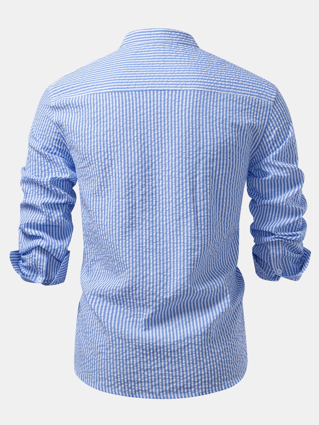 Seersucker Striped Stand Collar Shirt