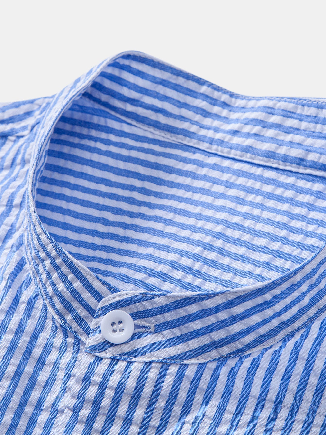 Seersucker Striped Stand Collar Shirt