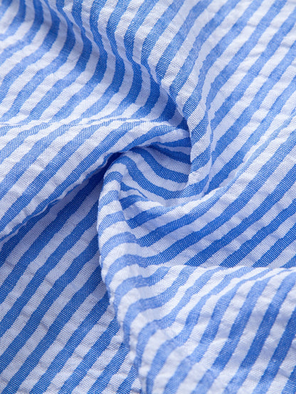 Seersucker Striped Stand Collar Shirt