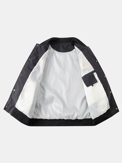 Relax Fit Contrast Embroidery Baseball Jacket