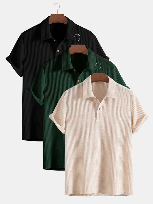 3 Pieces Knitted Waffle Polo Shirt