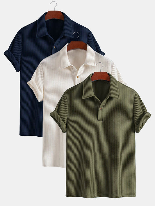 3 Pieces Short Sleeved Waffle Polo