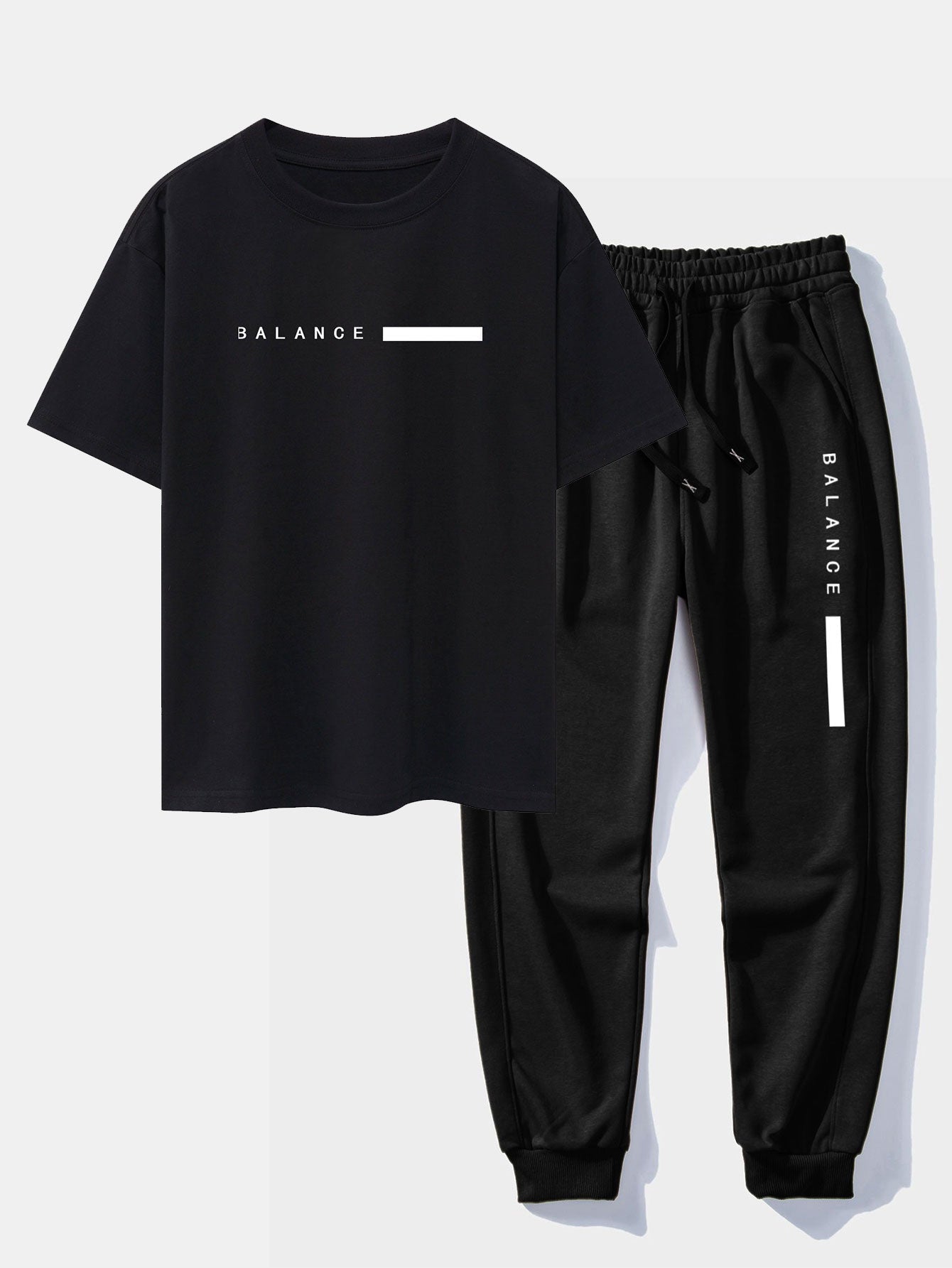 Balance Stripe Print Drop Shoulder Oversize T-Shirt & Jogging Pants