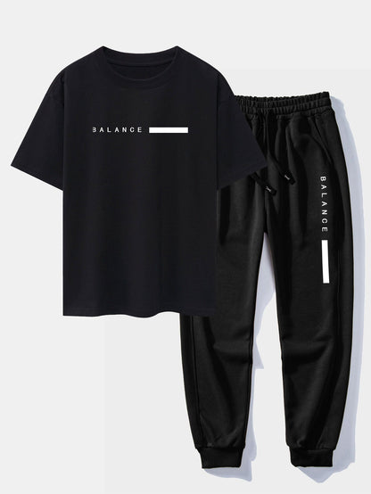 Balance Stripe Print Drop Shoulder Oversize T-Shirt & Jogging Pants