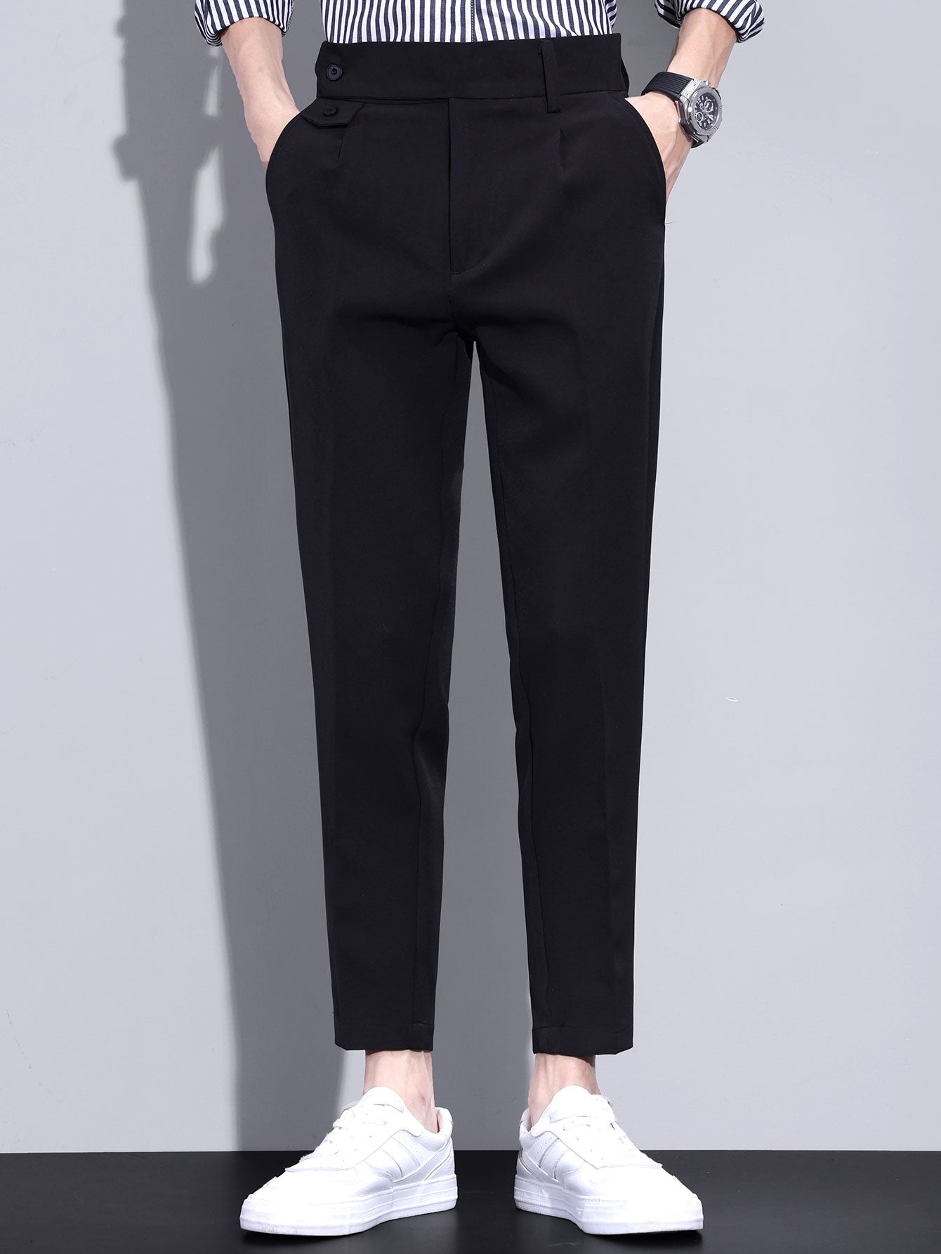 Slim Fit Tapered Cropped Trousers