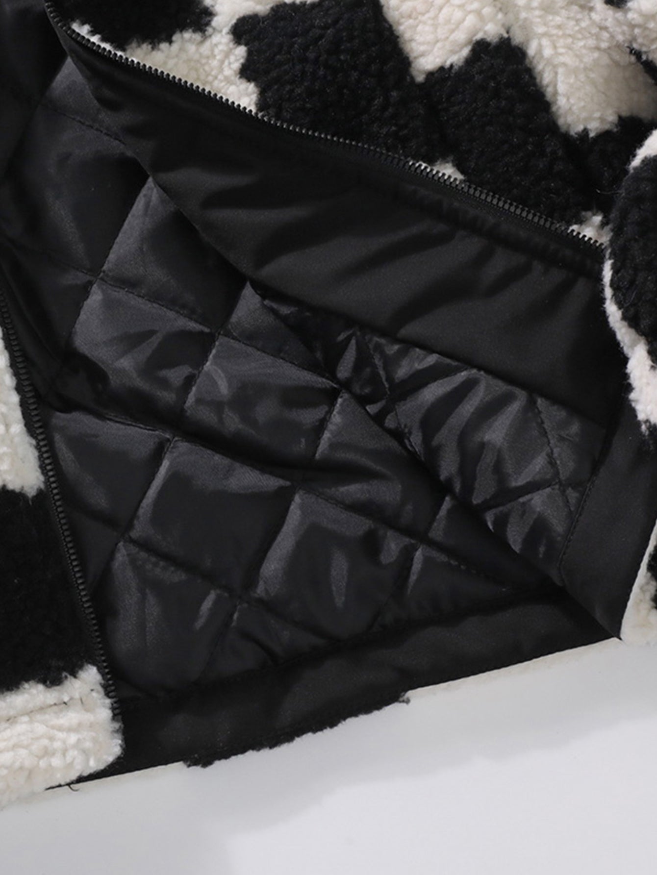 Teddy Fleece Checkerboard Stand Collar Jacket