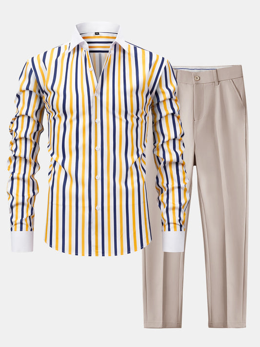 Long Sleeve Stripe Button Up Winchester Shirt & Slim Fit Tapered Trousers