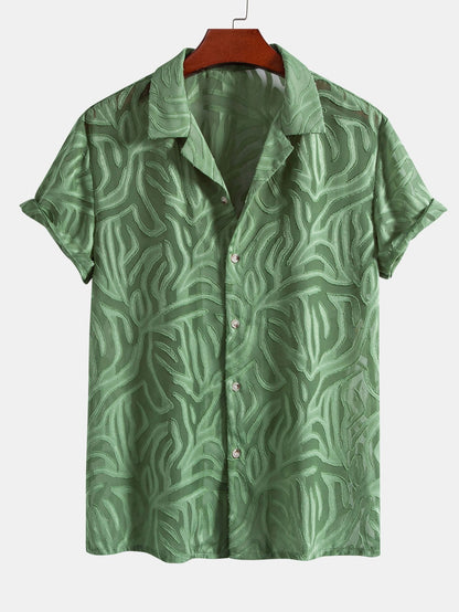 Jacquard Texture Cuban Shirt & Straight Leg Linen Pants