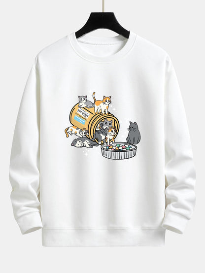 Cat With Pill Jar Print Relax Fit Sweatshirt