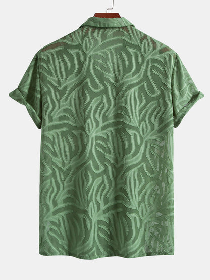 Jacquard Texture Cuban Shirt & Straight Leg Linen Pants