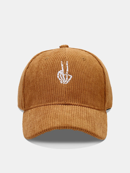 Skeleton Hand Embroidered Corduroy Baseball Cap
