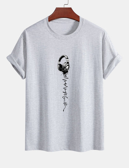 Regular Fit Earphone Print Cotton T-Shirt