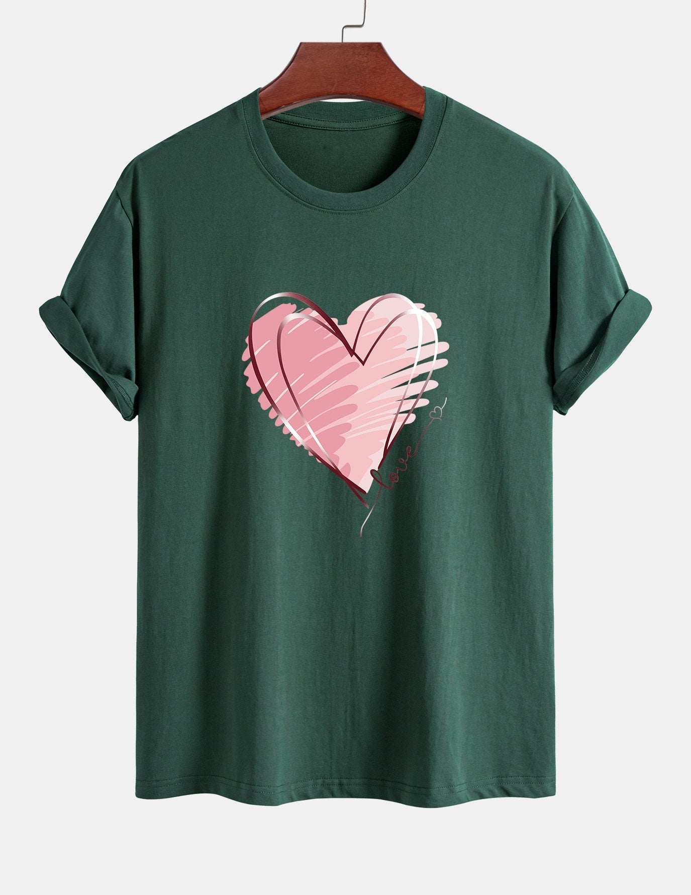 Regular Fit Doodle Heart Print Cotton T-Shirt