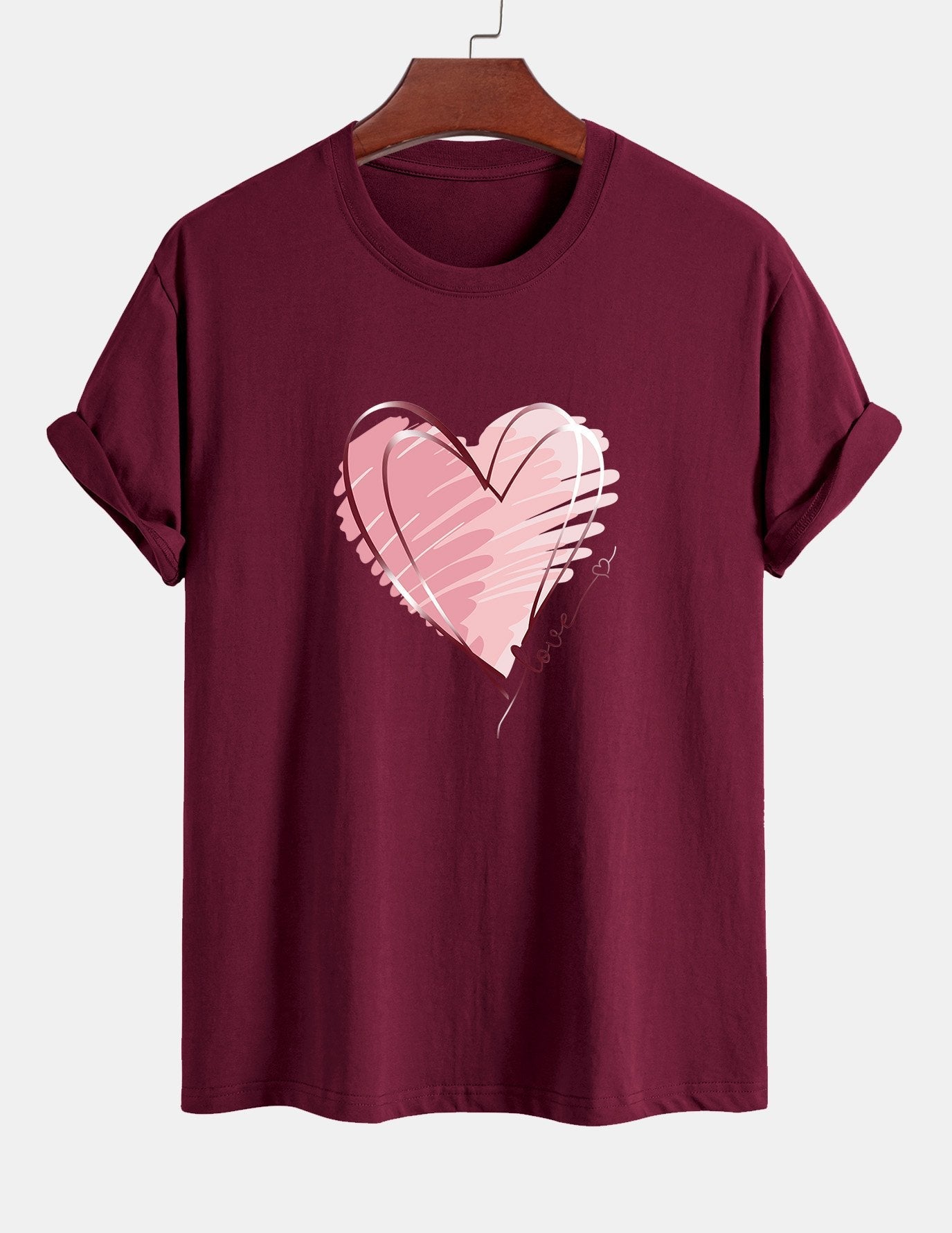 Regular Fit Doodle Heart Print Cotton T-Shirt