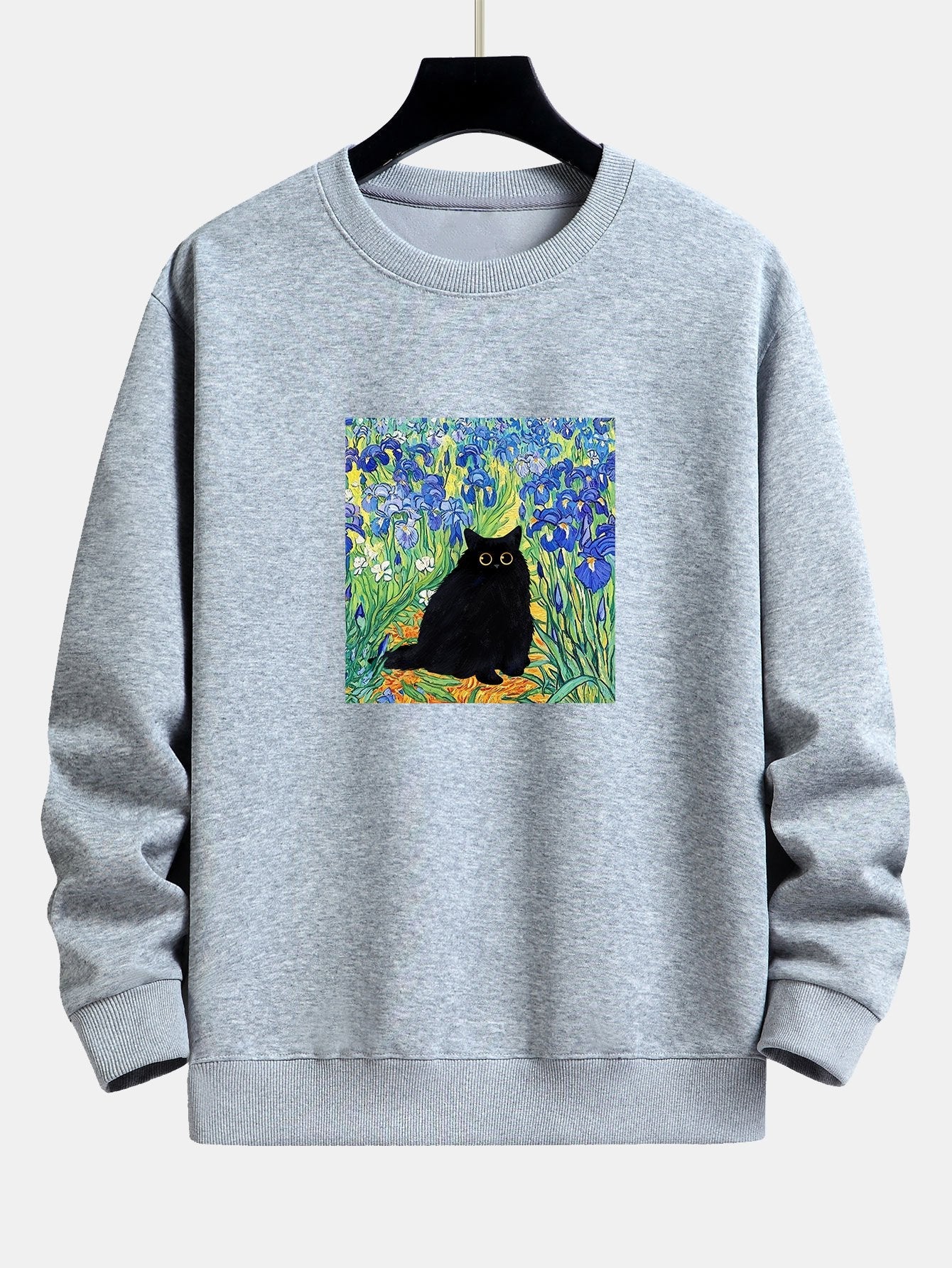Painting Black Cat Print Relax Fit Sweatshirt