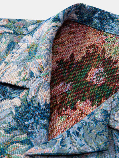 Painted Floral Jacquard Cuban Shirt