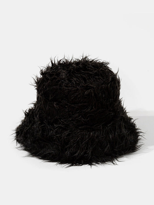 Solid Color Faux Fur Plush Bucket Hat