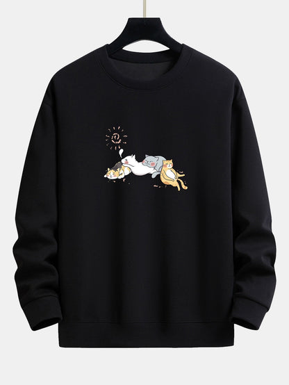 Napping Cat Print Relax Fit Sweatshirt