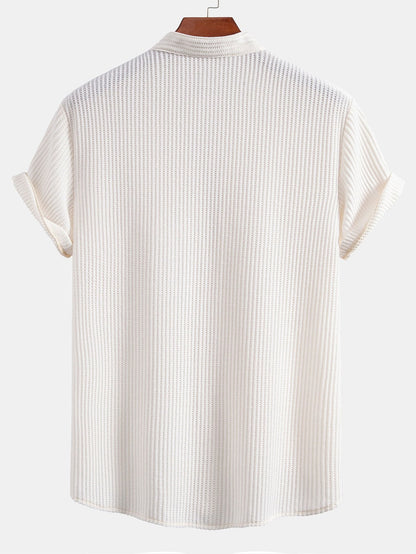 Waffle Stand Collar Shirt & Drawstring Waffle Shorts