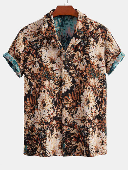 Painted Floral Jacquard Cuban Shirt