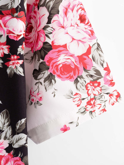 Two Tone Rose Print Button Up Shirt