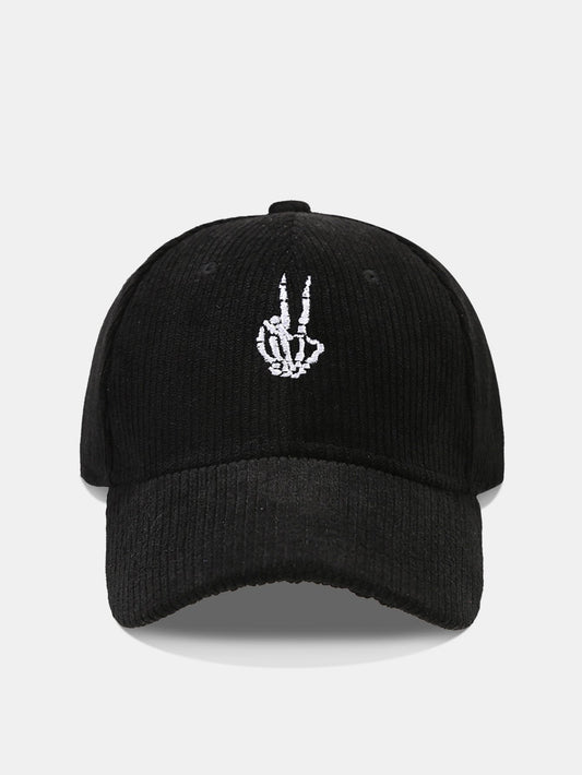 Skeleton Hand Embroidered Corduroy Baseball Cap