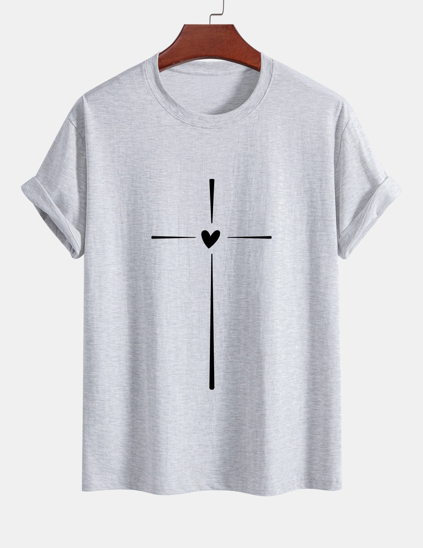 Regular Fit Cross Heart Print Cotton T-Shirt