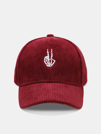 Skeleton Hand Embroidered Corduroy Baseball Cap