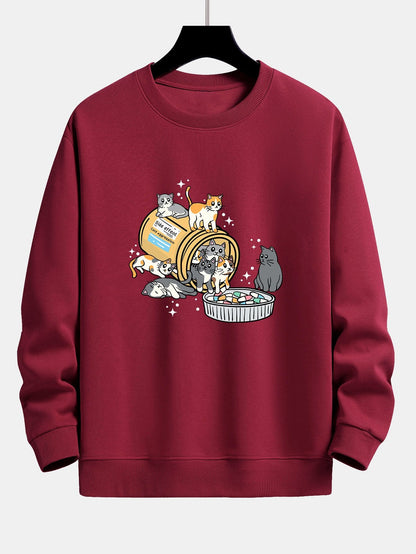 Cat With Pill Jar Print Relax Fit Sweatshirt