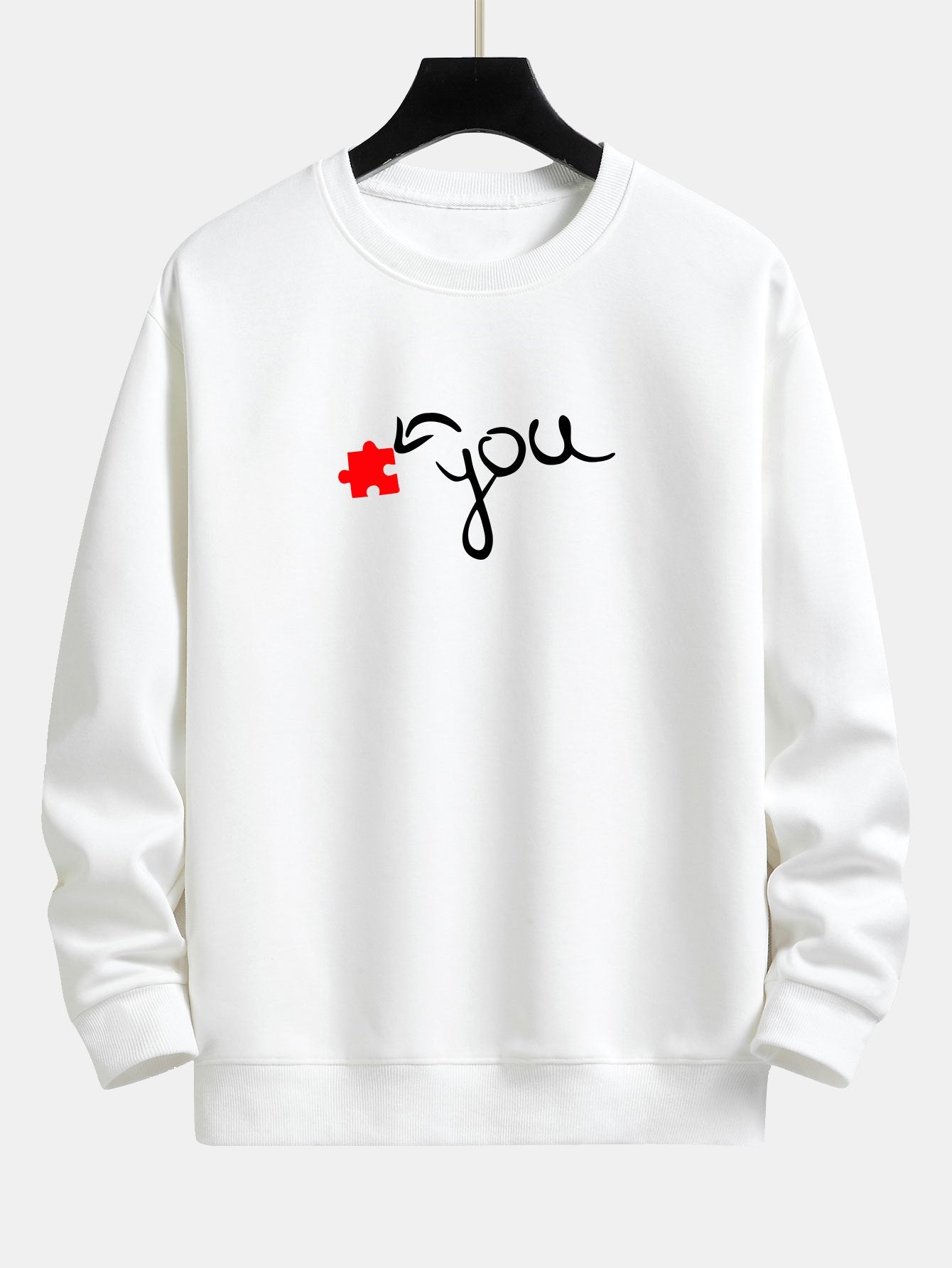 Puzzle Piece Heart Couple Print Relax Fit Sweatshirt