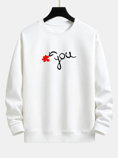 Puzzle Piece Heart Couple Print Relax Fit Sweatshirt