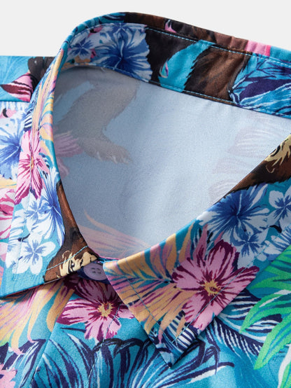 Tropical Plants And Orangutan Print Button Up Shirt