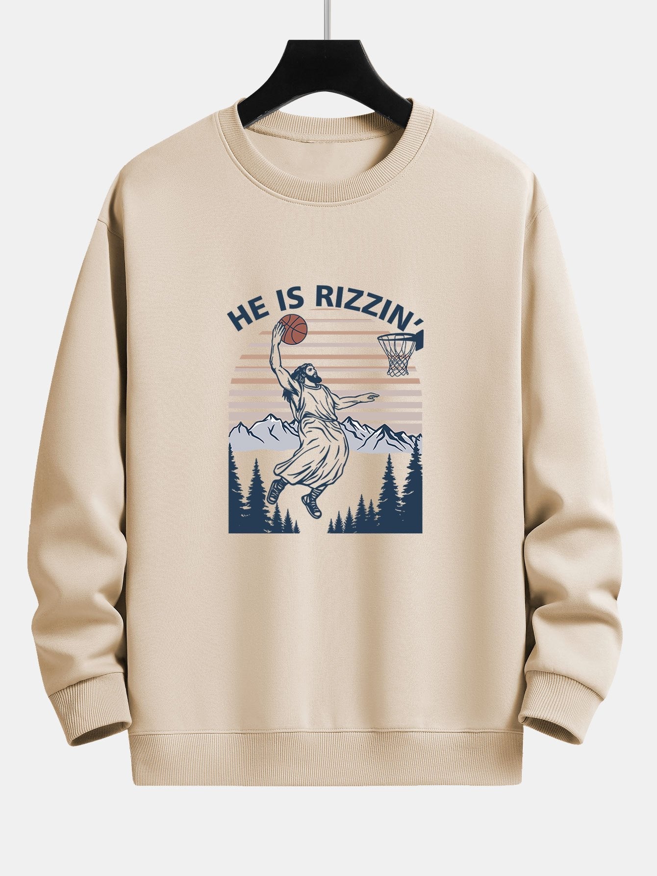 Jesus Plays Basketball Print Relax Fit Sweatshirt