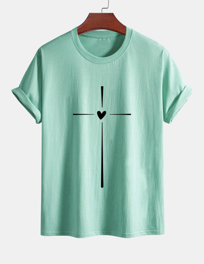 Regular Fit Cross Heart Print Cotton T-Shirt