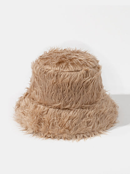 Solid Color Faux Fur Plush Bucket Hat