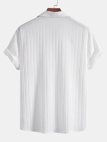 Striped Jacquard Cuban Collar Shirt & Straight Leg Pants