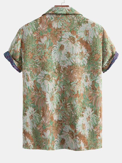 Painted Floral Jacquard Cuban Shirt