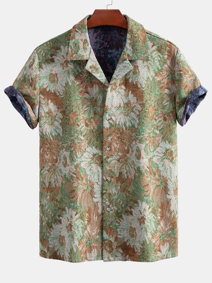 Painted Floral Jacquard Cuban Shirt