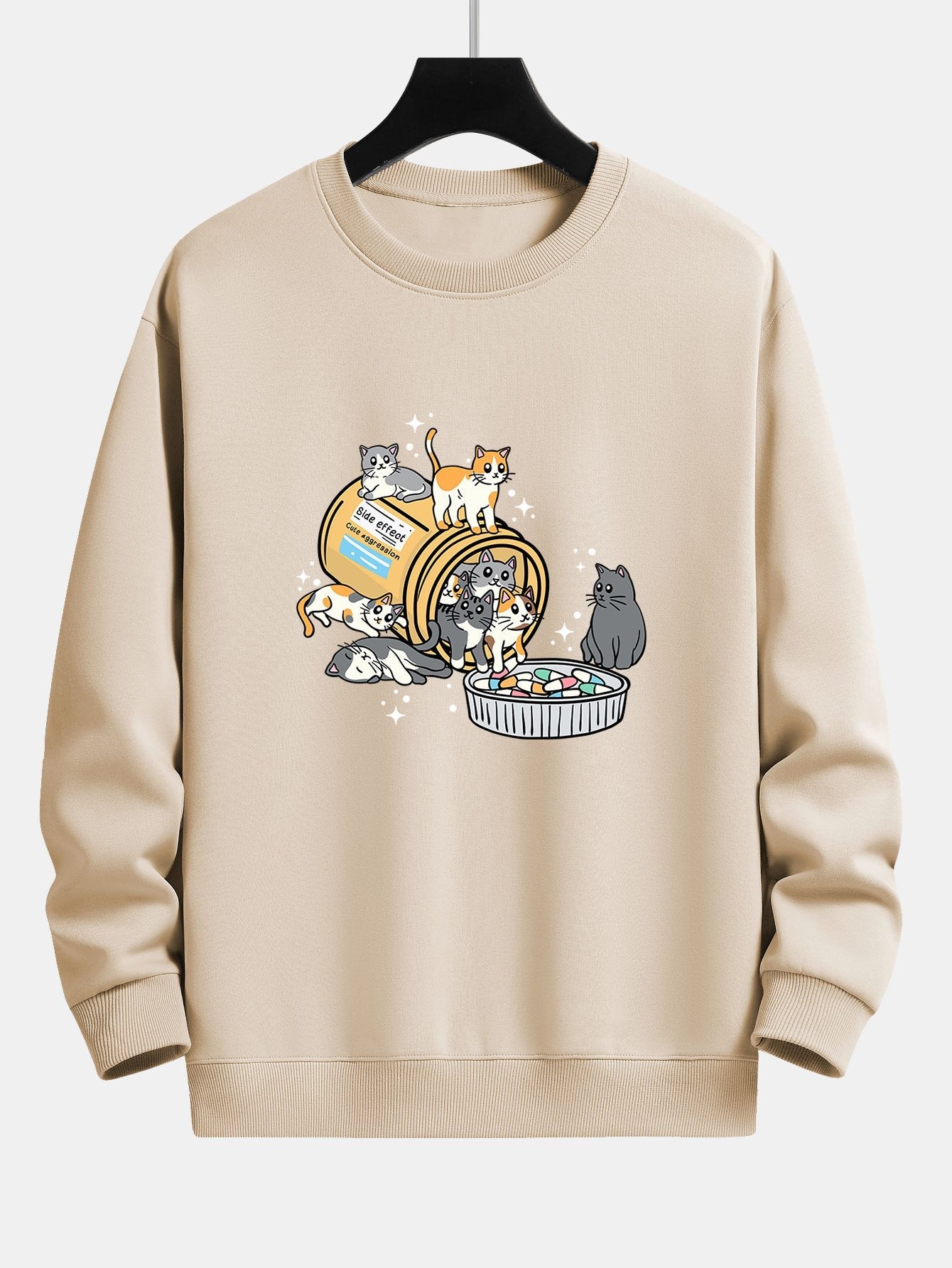 Cat With Pill Jar Print Relax Fit Sweatshirt