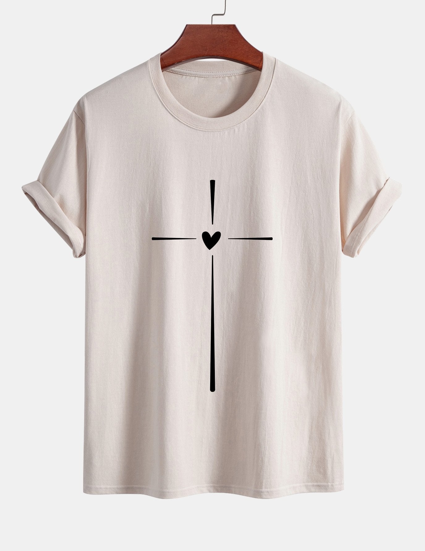 Regular Fit Cross Heart Print Cotton T-Shirt