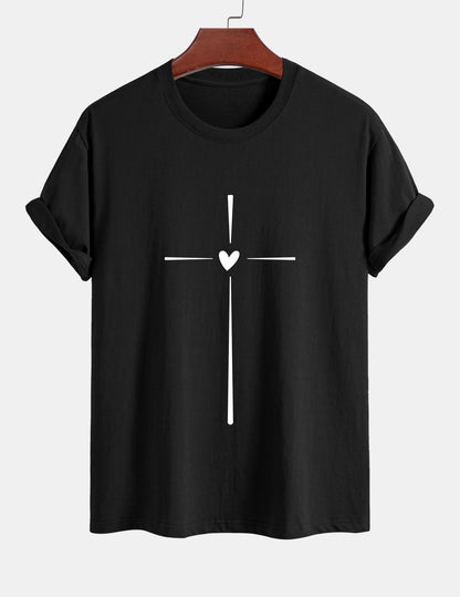 Regular Fit Cross Heart Print Cotton T-Shirt