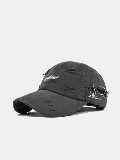 Retro Asher Embroidery Washed Distressed Baseball Cap