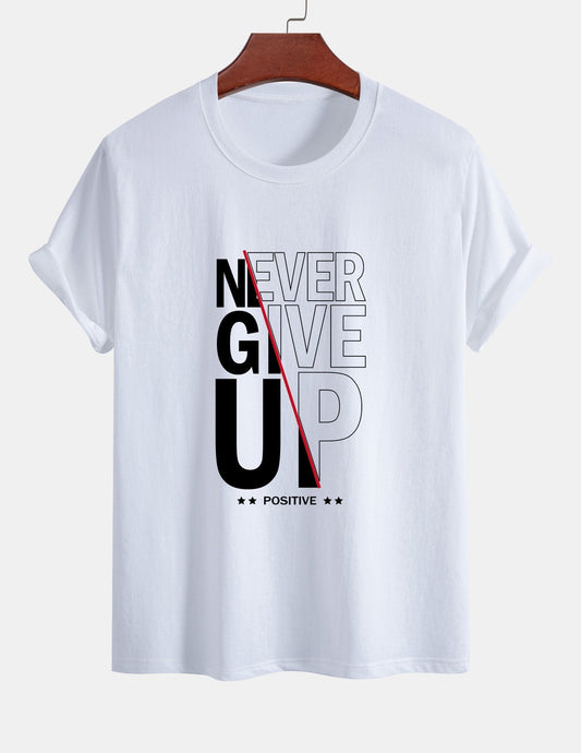 Regular Fit Never Give Up Print Cotton T-Shirt