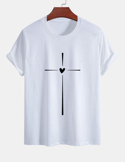 Regular Fit Cross Heart Print Cotton T-Shirt