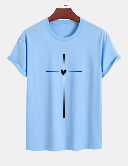 Regular Fit Cross Heart Print Cotton T-Shirt