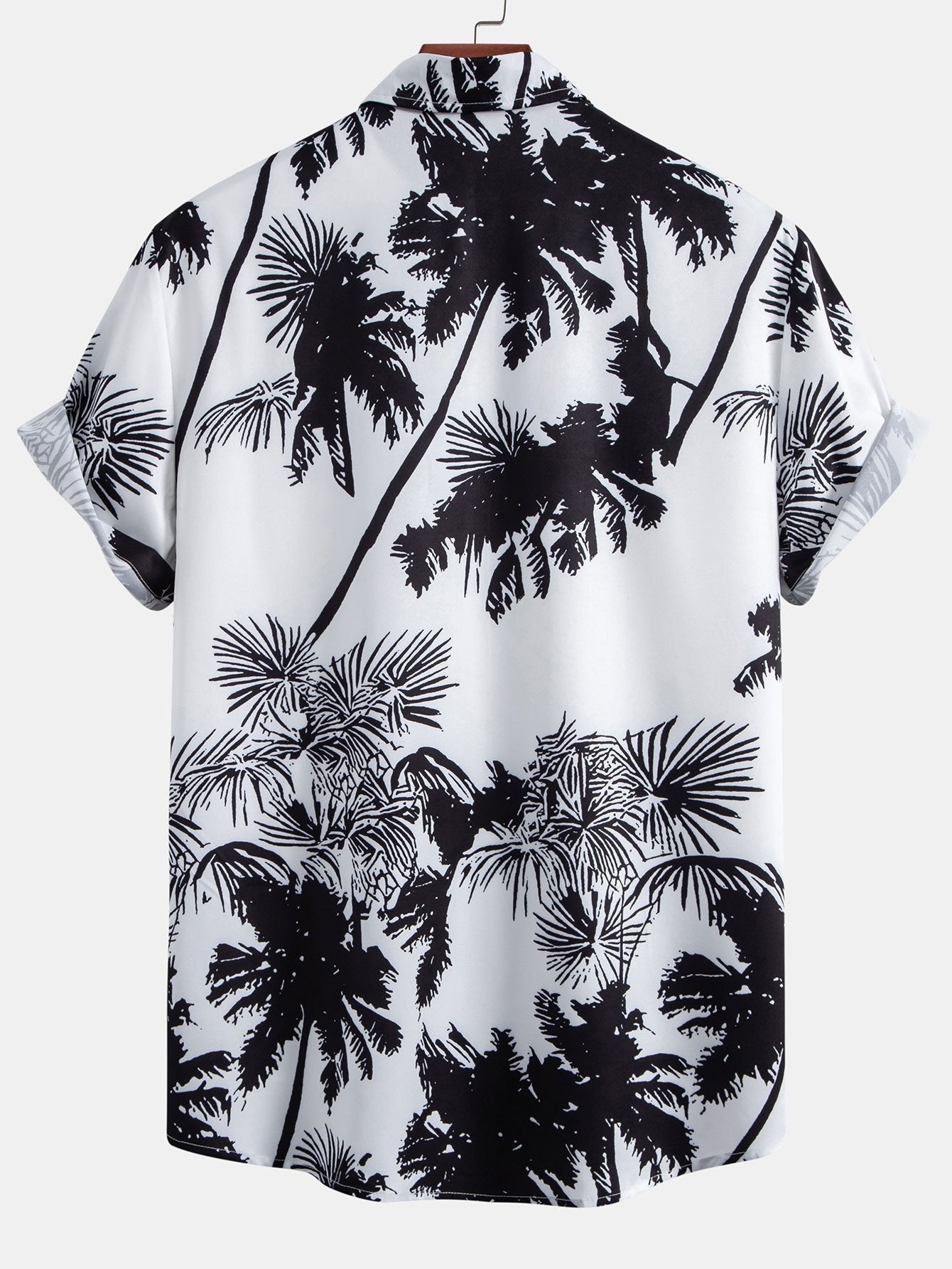 Palm Trees Print Button Up Shirt & Striped Print Swim Shorts