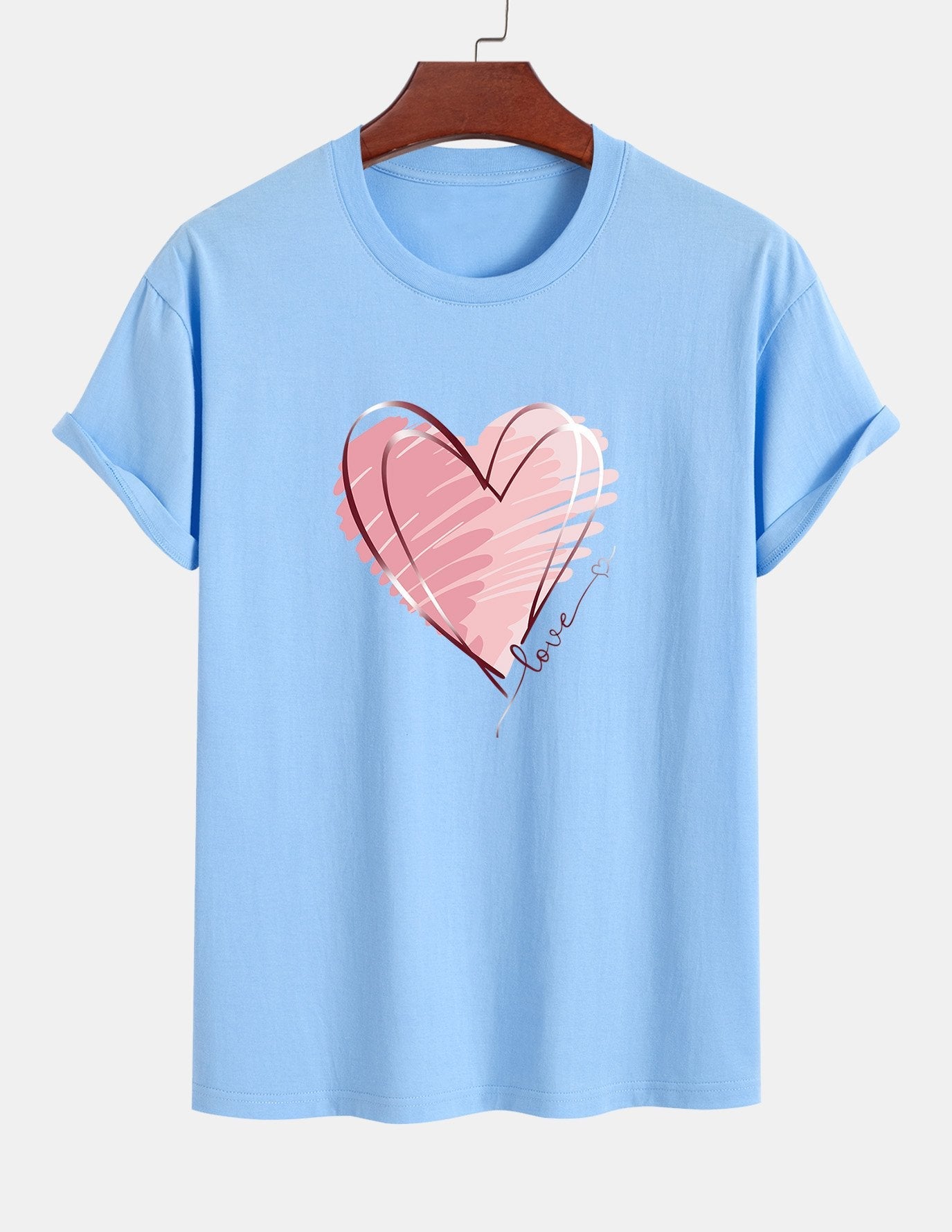 Regular Fit Doodle Heart Print Cotton T-Shirt