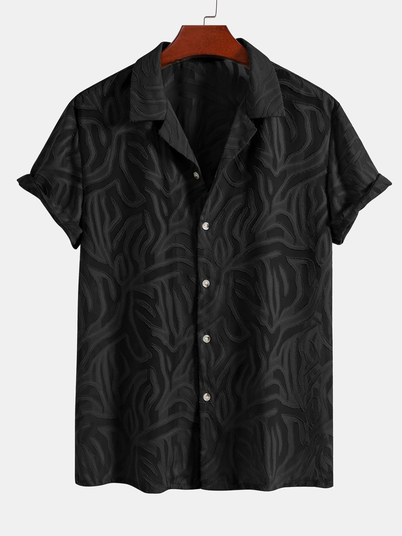 Jacquard Texture Cuban Shirt & Straight Leg Linen Pants