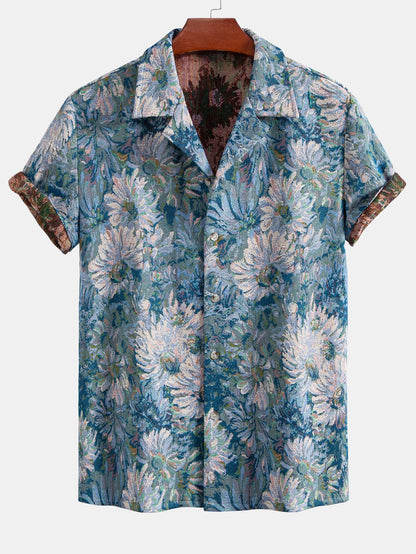 Painted Floral Jacquard Cuban Shirt